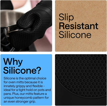 GORILLA GRIP Silicone Oven Mitts, 550F Heat Resistant, 12.5x8.3, Black