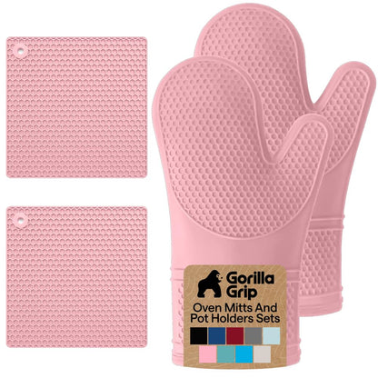 GORILLA GRIP Silicone Oven Mitts, 550F Heat Resistant, 12.5x8.3, Black