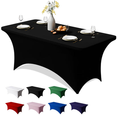 Trlyc 2 Pack 6FT Black Spandex Table Cloth 72 x 30 Inch