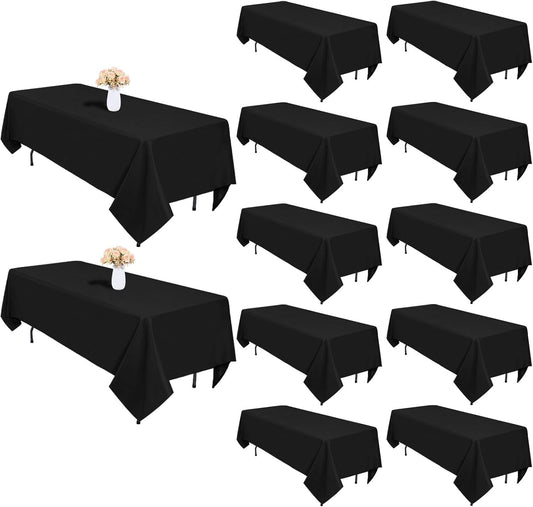 12 Pack Black Tablecloths Rectangle 60 x 102 Inch for 6 Foot Tables