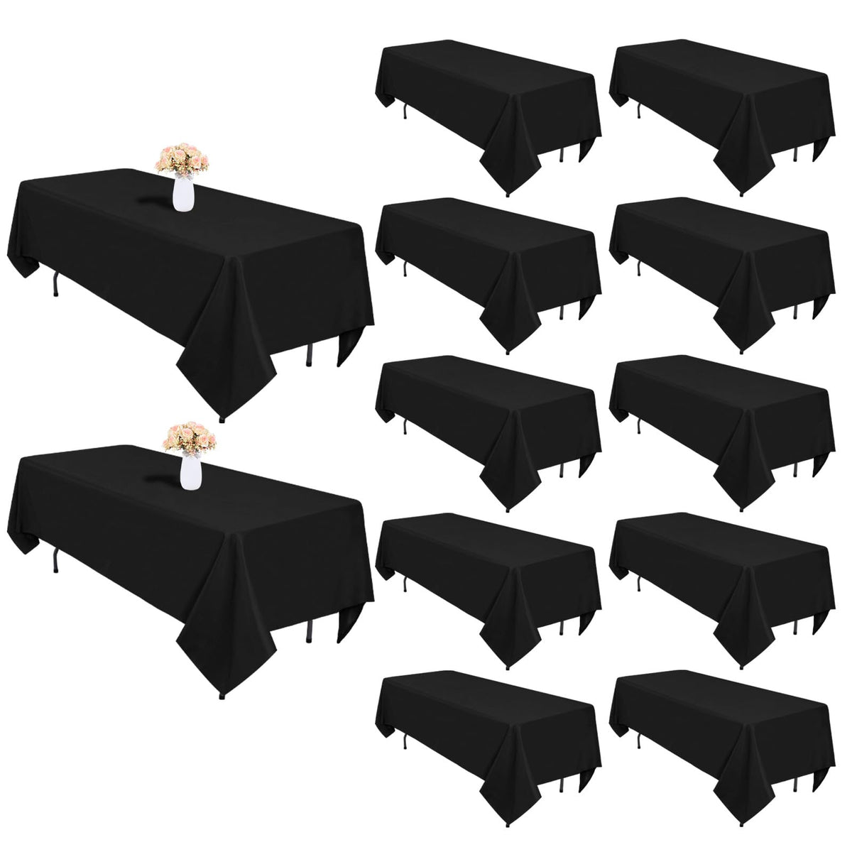 12 Pack Black Tablecloths Rectangle 60 x 102 Inch for 6 Foot Tables