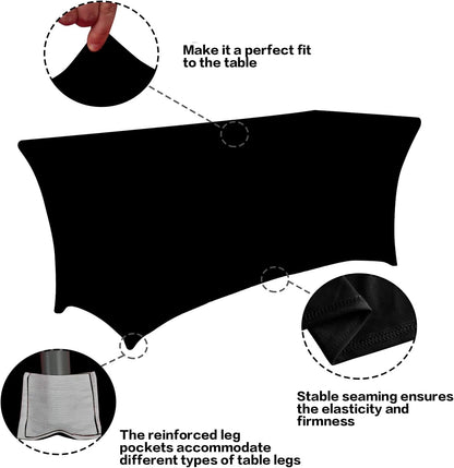 IVAPUPU 2 Pack 6FT Black Table Cloth for Rectangular Spandex Table Cover