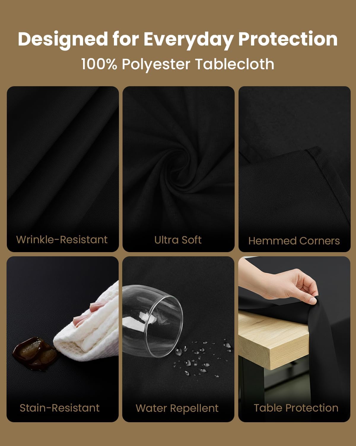 Utopia Kitchen Rectangle Table Cloth 2 Pack [60x102 Inches, Black]