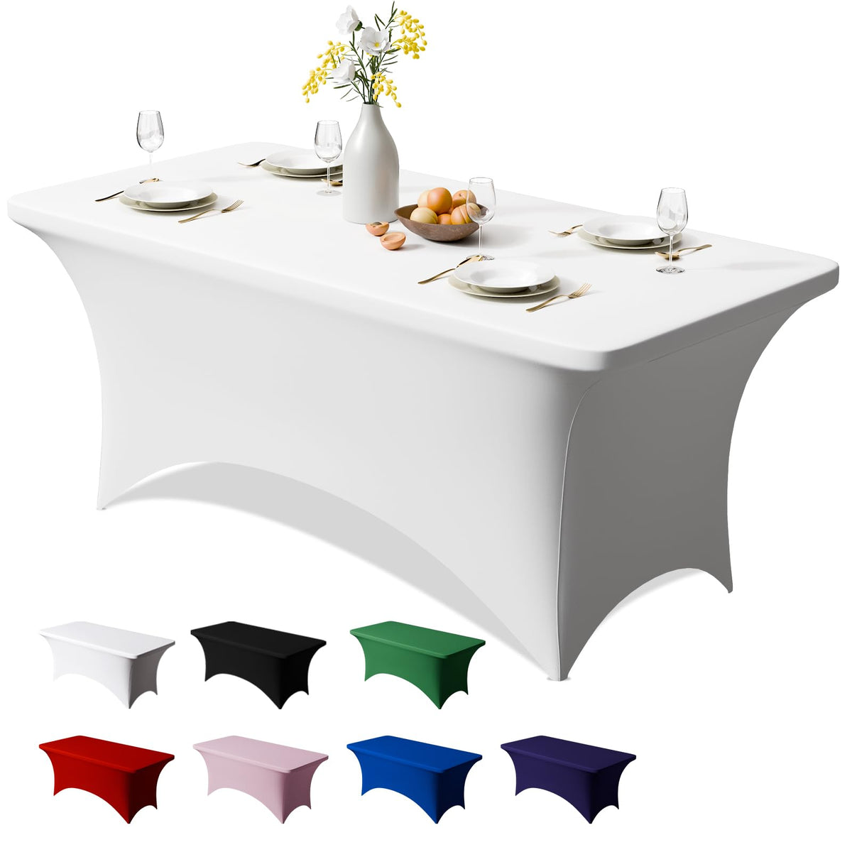 Trlyc 2 Pack 6FT Black Spandex Table Cloth 72 x 30 Inch