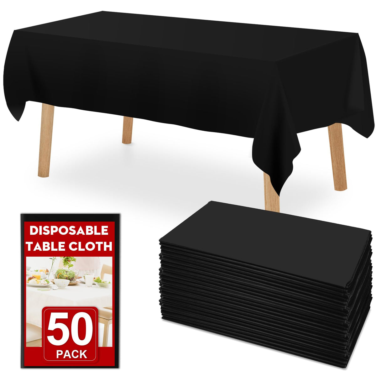 RowinsyDD 30 Pack Black Plastic Tablecloth, Plastic Table Cloths Disposable