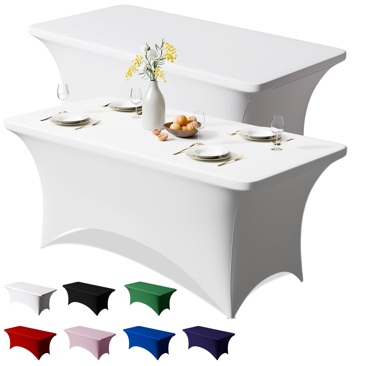 Trlyc 2 Pack 6FT Black Spandex Table Cloth 72 x 30 Inch