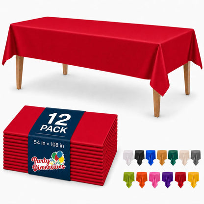 Party Dimensions White Disposable Plastic Tablecloth for Rectangle Tables (12 Pack) Table Cloths for Parties, Events & Weddings, Indoors Outdoors, 54 x 108 inches, Plastic Table Cover