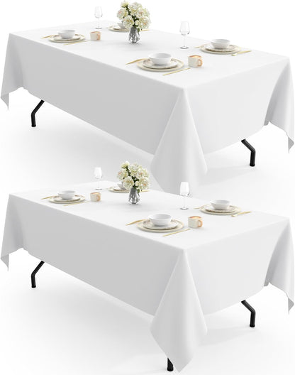 Pureegg Polyester Tablecloth 60" x 102" Reusable Washable 2 Pack White