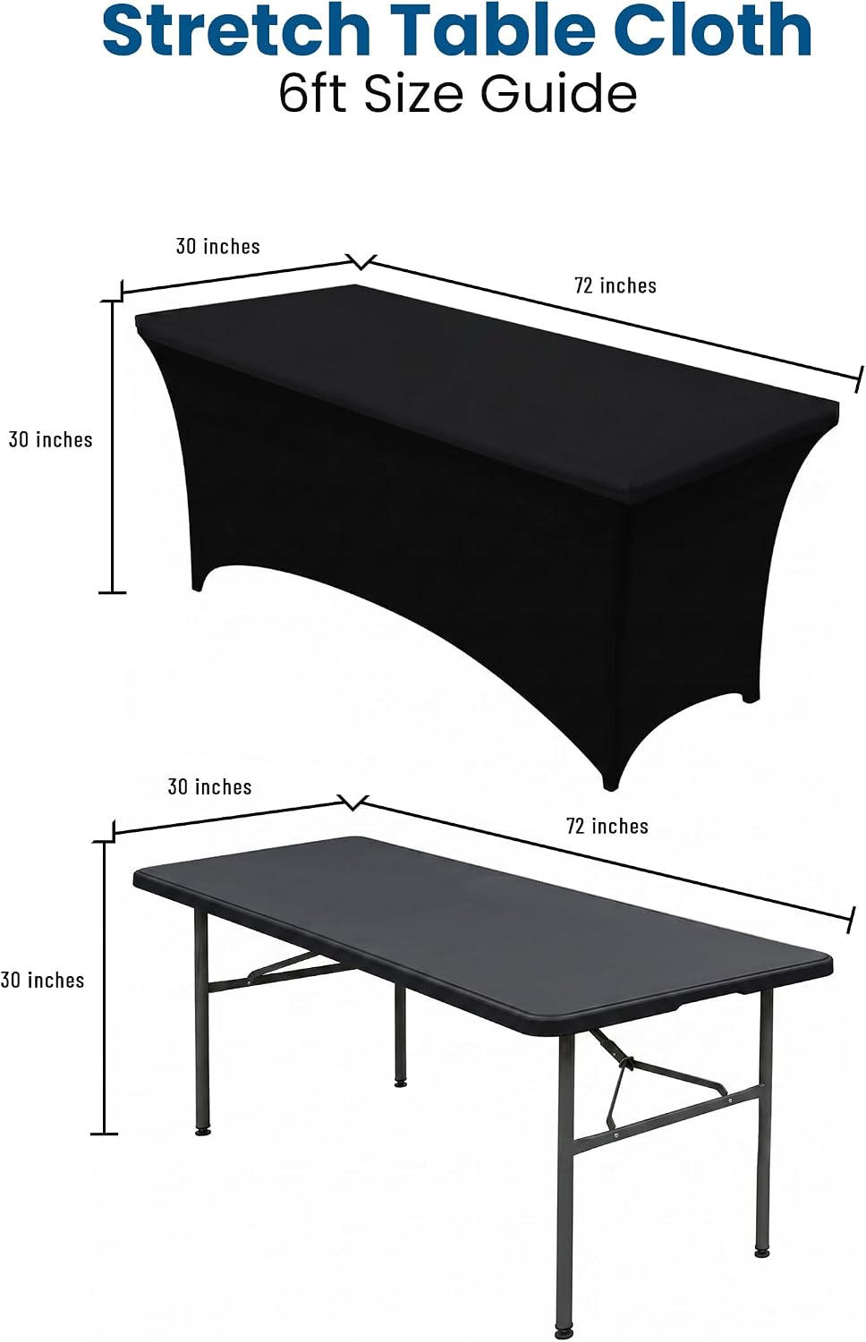 Utopia Kitchen Spandex Tablecloth 2 Pack [6FT, Black] Tight, Fitted, Washable and Wrinkle Resistant Stretch Rectangular Patio Table Cover for Event, Wedding, Banquet & Parties [72Lx30Wx30H Inch]
