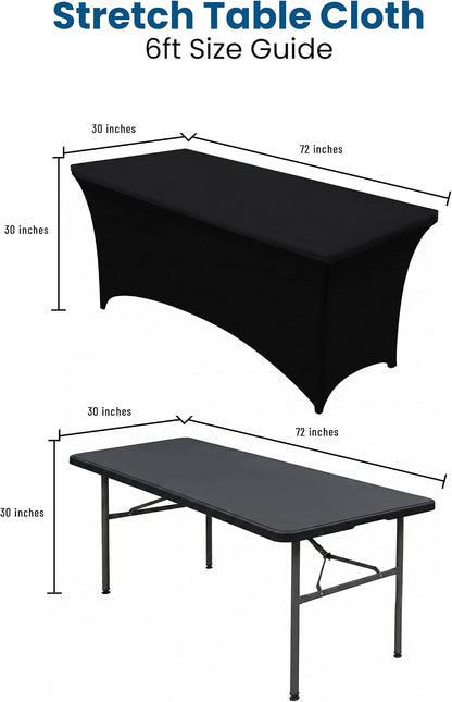 Utopia Kitchen Spandex Tablecloth 2 Pack [6FT, Black] Tight, Fitted, Washable and Wrinkle Resistant Stretch Rectangular Patio Table Cover for Event, Wedding, Banquet & Parties [72Lx30Wx30H Inch]