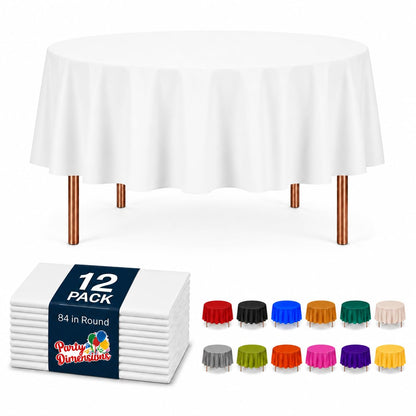 Party Dimensions White Disposable Plastic Tablecloth for Rectangle Tables (12 Pack) Table Cloths for Parties, Events & Weddings, Indoors Outdoors, 54 x 108 inches, Plastic Table Cover