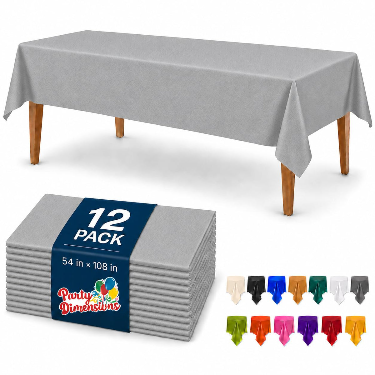 Party Dimensions White Disposable Plastic Tablecloth for Rectangle Tables (12 Pack) Table Cloths for Parties, Events & Weddings, Indoors Outdoors, 54 x 108 inches, Plastic Table Cover