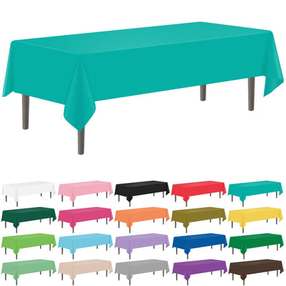 YSYJ 12 Pack Beige 54 x 108 Inch Disposable Plastic Tablecloths Rectangular Table Cloth Plastic Table Cover for Parties