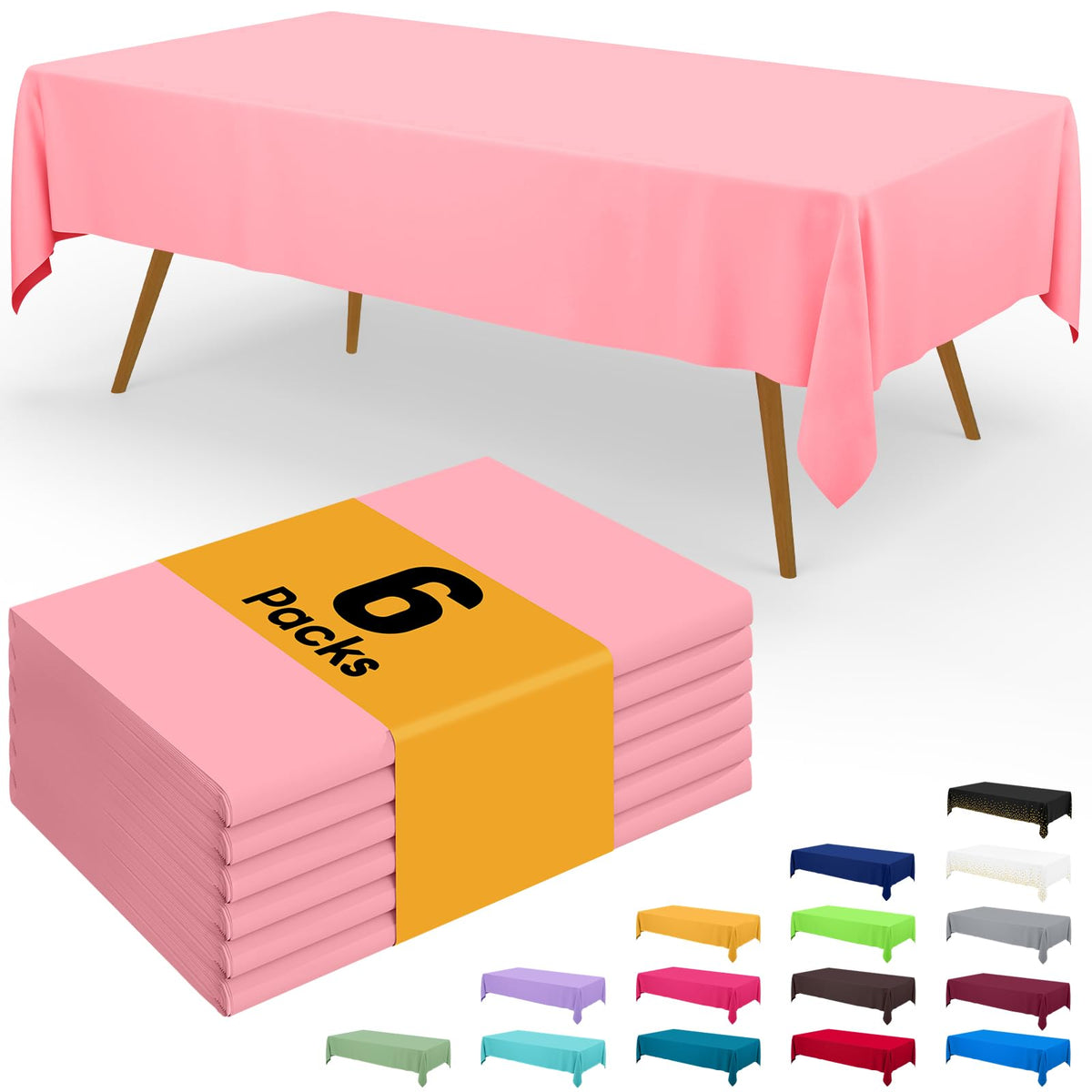 Smiry Plastic Disposable Waterproof Table Cloth - 54 x 108 Inch, 6 Packs