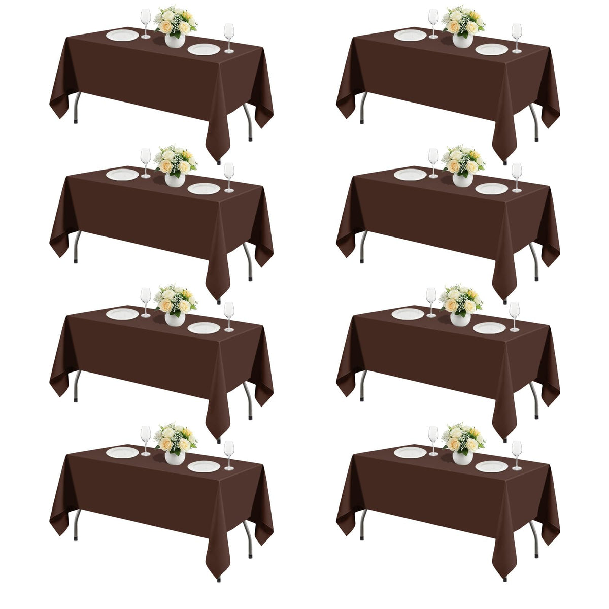 White Rectangle Table Cloth 60 x 102 Inch, 8 Pack
