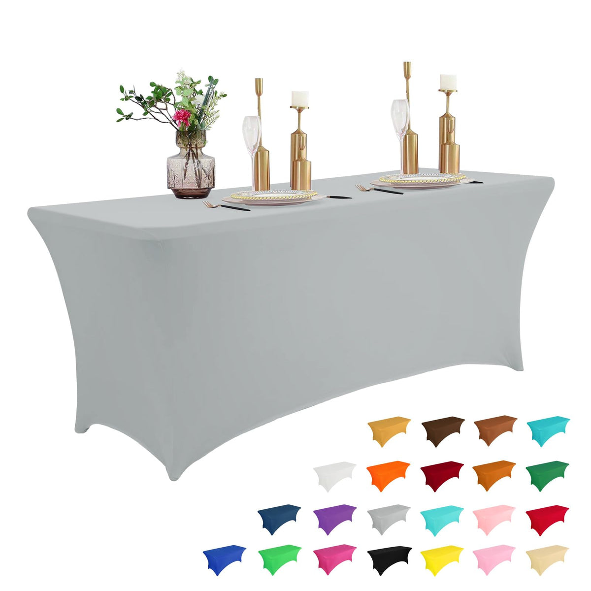 IVAPUPU 2 Pack 6FT Black Table Cloth for Rectangular Spandex Table Cover
