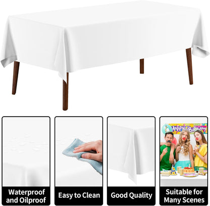 CXPSINC White Plastic Table Cloth Disposable Tablecloth Roll 54 Inch X 300 Feet Plastic Table Cover Roll with Slide Cutter for Picnics, Parties, Banquet, Birthdays, Weddings