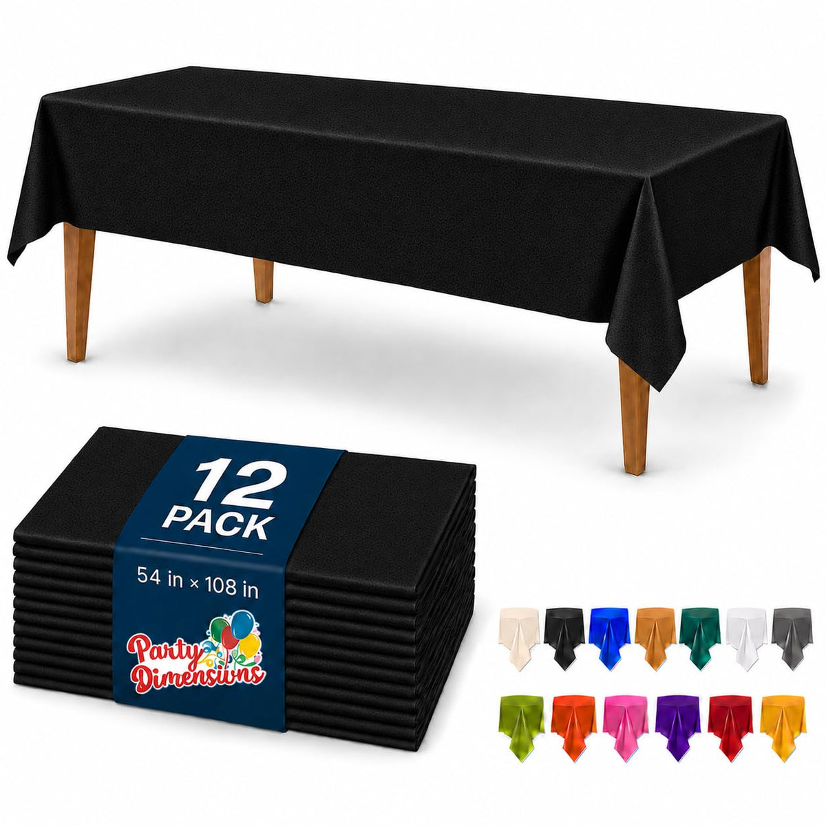 Party Dimensions White Disposable Plastic Tablecloth for Rectangle Tables (12 Pack) Table Cloths for Parties, Events & Weddings, Indoors Outdoors, 54 x 108 inches, Plastic Table Cover