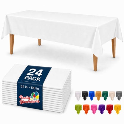 Party Dimensions White Disposable Plastic Tablecloth for Rectangle Tables (12 Pack) Table Cloths for Parties, Events & Weddings, Indoors Outdoors, 54 x 108 inches, Plastic Table Cover