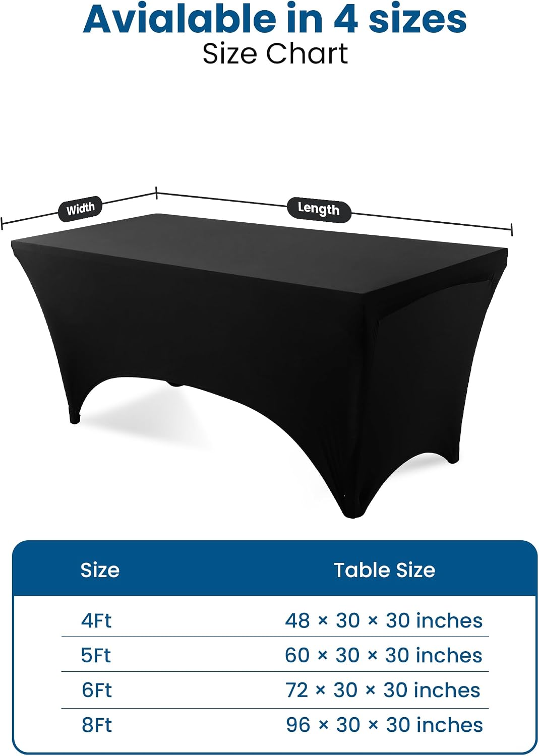 Utopia Kitchen Spandex Table Cloth 2 Pack [4FT, 48Lx30Wx30H Inch, Black]