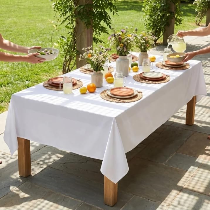Urban Villa Tabletop Cover Kitchen Dining Tablecloth 100% Cotton Holiday Celebrations Wedding Dinner Parties White Rectangle 60X120 Inches 10-12 Seats Table Cloth