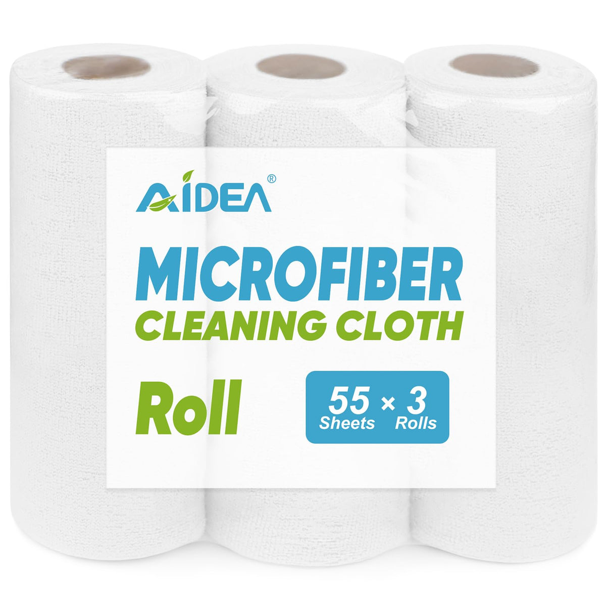 AIDEA Microfiber Cleaning Cloth Roll, Blue Shop Towels 55 Sheets 11×9"