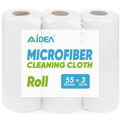 AIDEA Microfiber Cleaning Cloth Roll, Blue Shop Towels 55 Sheets 11×9"