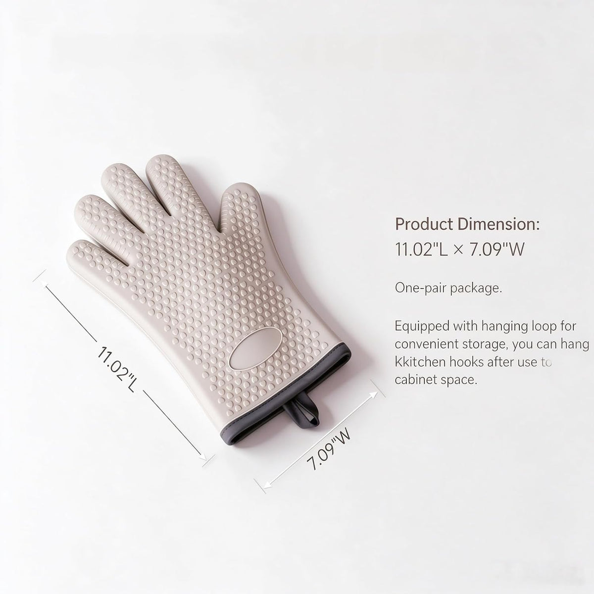 500°F Five-Finger Silicone Oven Mitts, Heat Resistant Non-Slip Oven Gloves with Cotton Lining, Gray 2 Pack