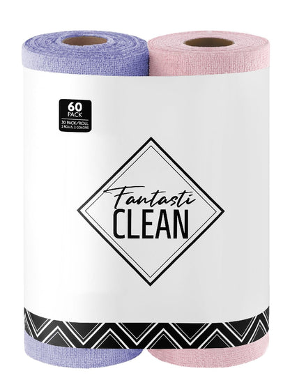 Fantasticlean Microfiber Cleaning Cloth Roll- 40 Sheets, 12" x 12" (White)