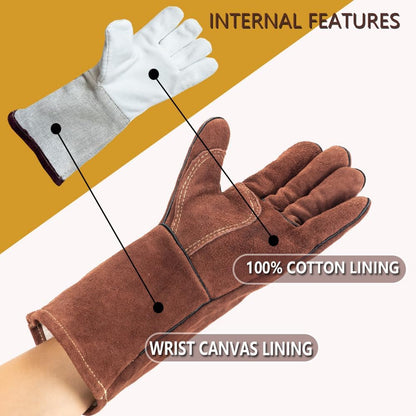 Fireproof Gloves for Fireplace & Fire Pit, Welding Gloves for Men & Women - 14 Inch Heat Resistant Leather Work Gloves (662℉) for MIG/TIG, BBQ, Camping - Premium Cowhide, Durable