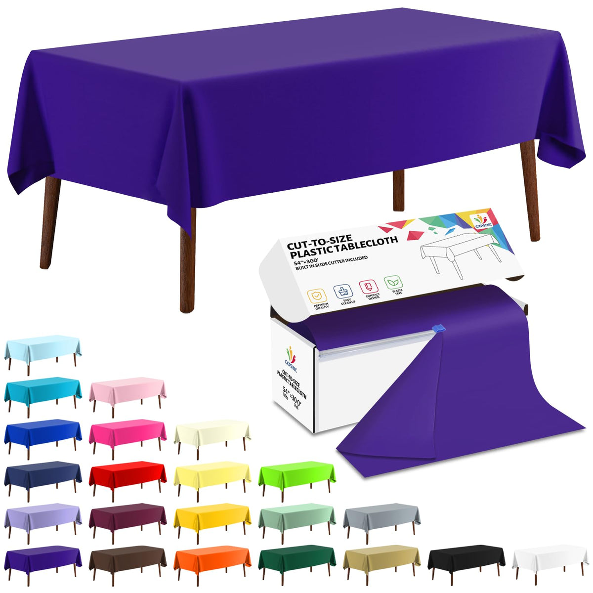 CXPSINC White Plastic Table Cloth Disposable Tablecloth Roll 54 Inch X 300 Feet Plastic Table Cover Roll with Slide Cutter for Picnics, Parties, Banquet, Birthdays, Weddings