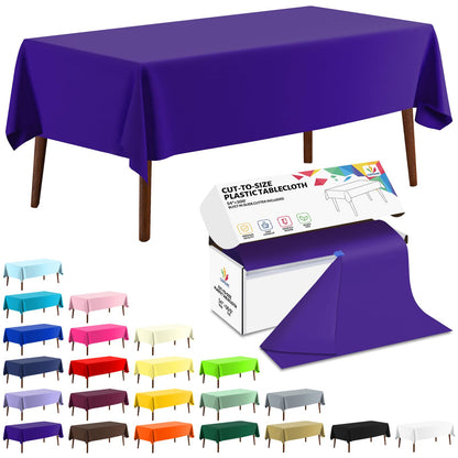 CXPSINC White Plastic Table Cloth Disposable Tablecloth Roll 54 Inch X 300 Feet Plastic Table Cover Roll with Slide Cutter for Picnics, Parties, Banquet, Birthdays, Weddings