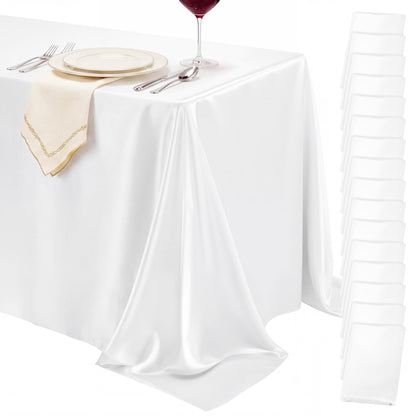 4 Pack Ivory Satin Tablecloth 58 x 102 Inch Overlay Seamless Design