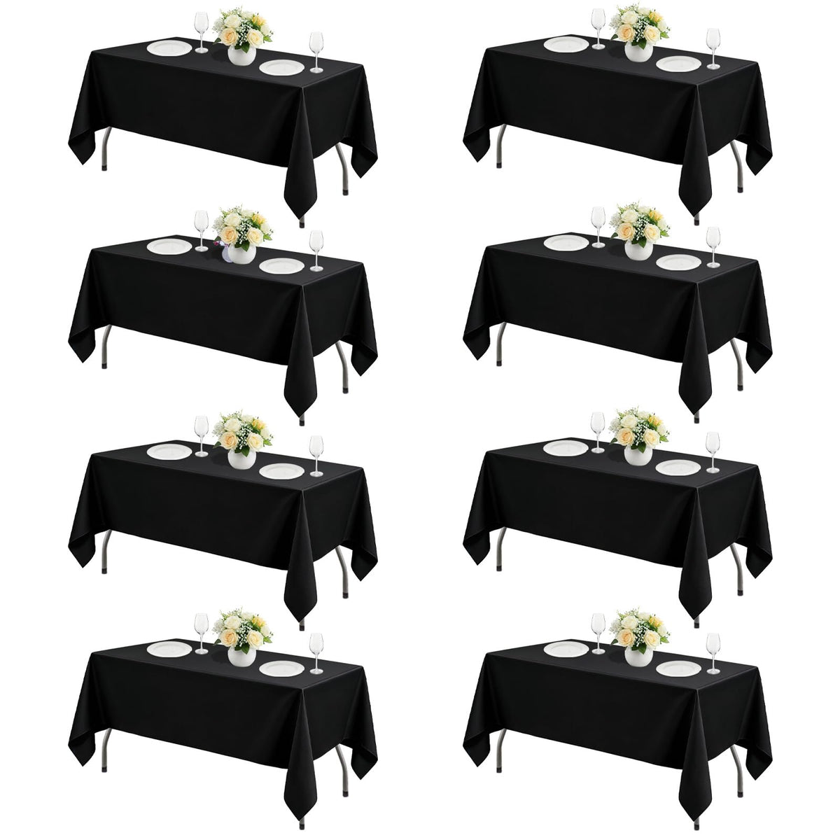 White Rectangle Table Cloth 60 x 102 Inch, 8 Pack