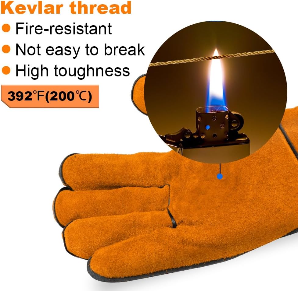 AUAUY Welding Gloves, Heat Resistant Long Leather Gauntlets