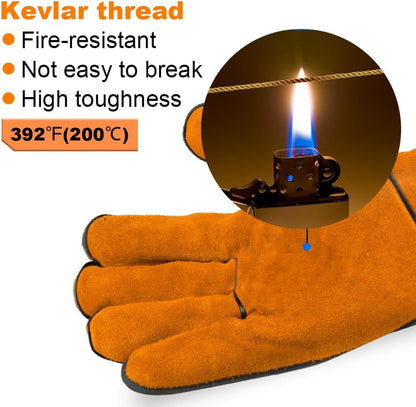 AUAUY Welding Gloves, Heat Resistant Long Leather Gauntlets
