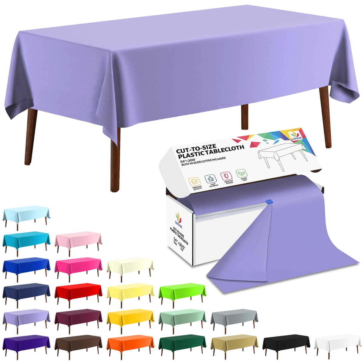 CXPSINC White Plastic Table Cloth Disposable Tablecloth Roll 54 Inch X 300 Feet Plastic Table Cover Roll with Slide Cutter for Picnics, Parties, Banquet, Birthdays, Weddings