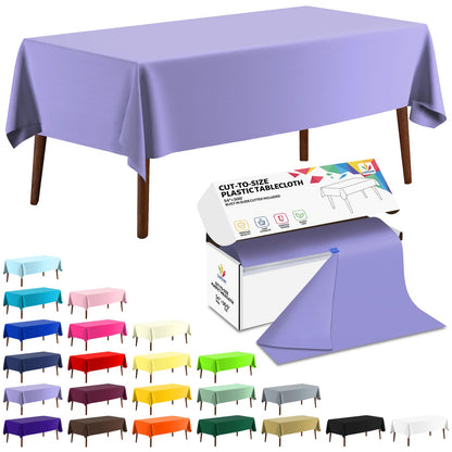 CXPSINC White Plastic Table Cloth Disposable Tablecloth Roll 54 Inch X 300 Feet Plastic Table Cover Roll with Slide Cutter for Picnics, Parties, Banquet, Birthdays, Weddings