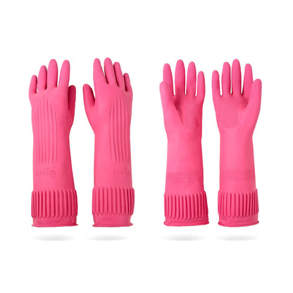 Mamison Rubber Dishwashing Gloves, Non-Slip Kitchen, Pink Medium, 2 Pairs