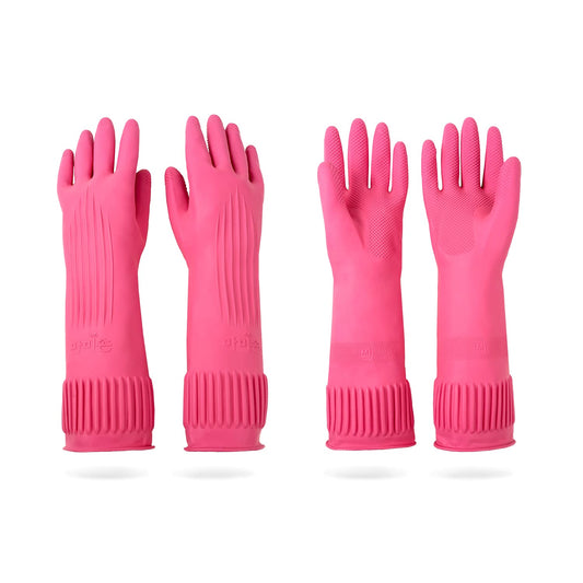Mamison Rubber Dishwashing Gloves, Non-Slip Kitchen, Pink Medium, 2 Pairs