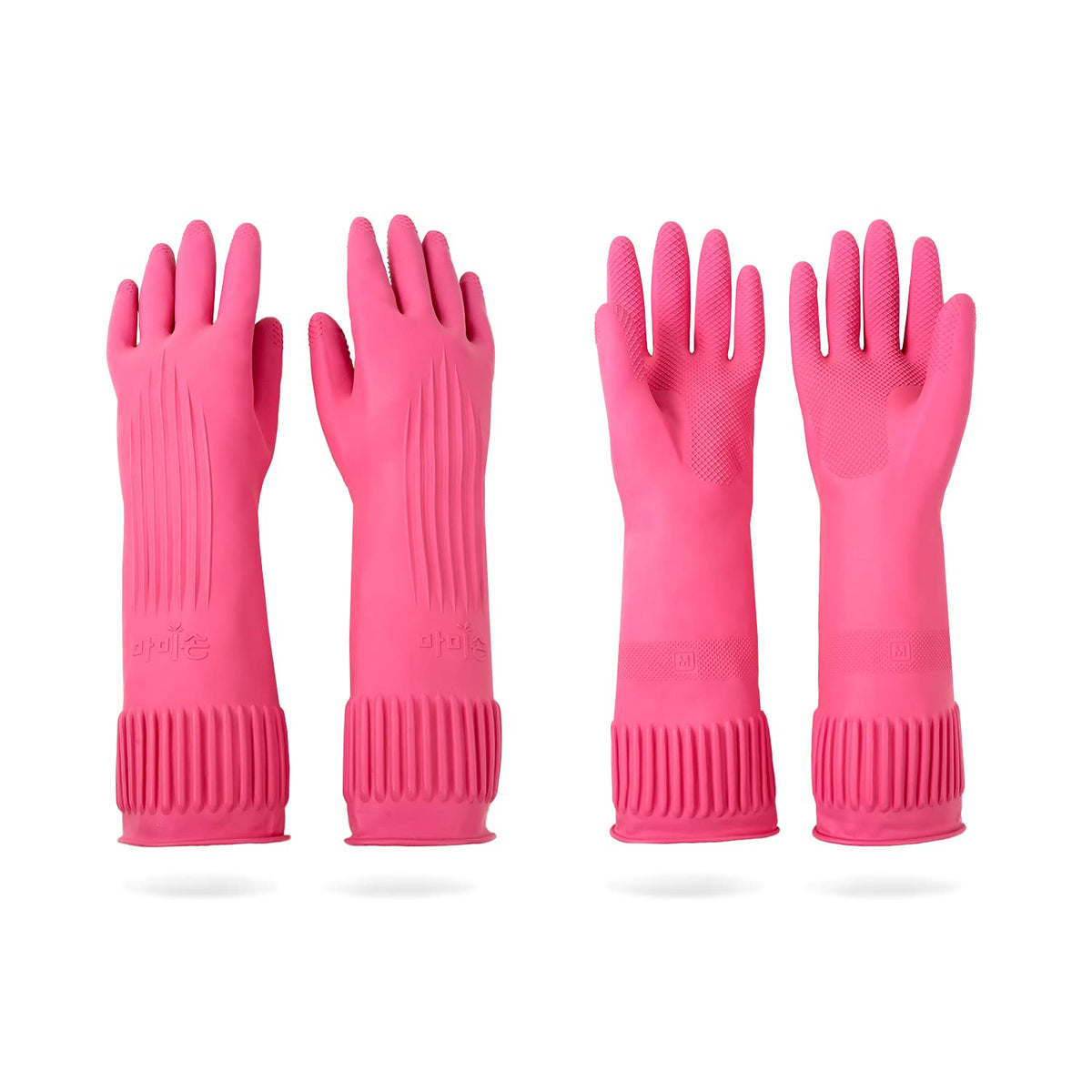 Mamison Rubber Dishwashing Gloves, Non-Slip Kitchen, Pink Medium, 2 Pairs