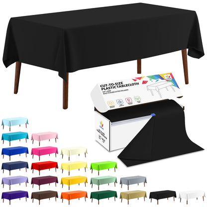 CXPSINC White Plastic Table Cloth Disposable Tablecloth Roll 54 Inch X 300 Feet Plastic Table Cover Roll with Slide Cutter for Picnics, Parties, Banquet, Birthdays, Weddings