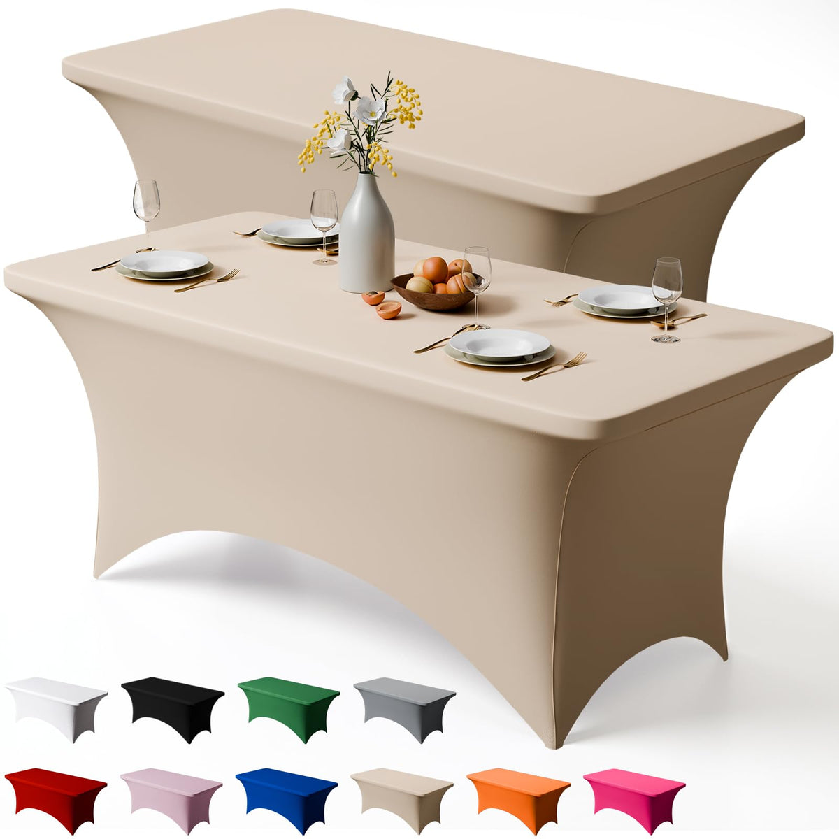 Trlyc 2 Pack 6FT Black Spandex Table Cloth 72 x 30 Inch