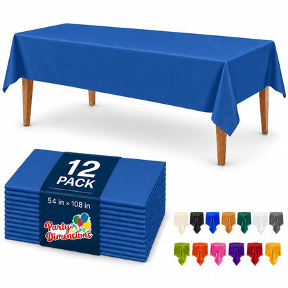 Party Dimensions White Disposable Plastic Tablecloth for Rectangle Tables (12 Pack) Table Cloths for Parties, Events & Weddings, Indoors Outdoors, 54 x 108 inches, Plastic Table Cover