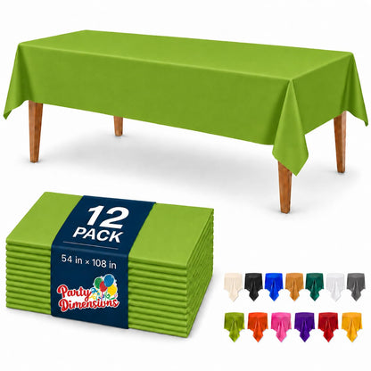 Party Dimensions White Disposable Plastic Tablecloth for Rectangle Tables (12 Pack) Table Cloths for Parties, Events & Weddings, Indoors Outdoors, 54 x 108 inches, Plastic Table Cover
