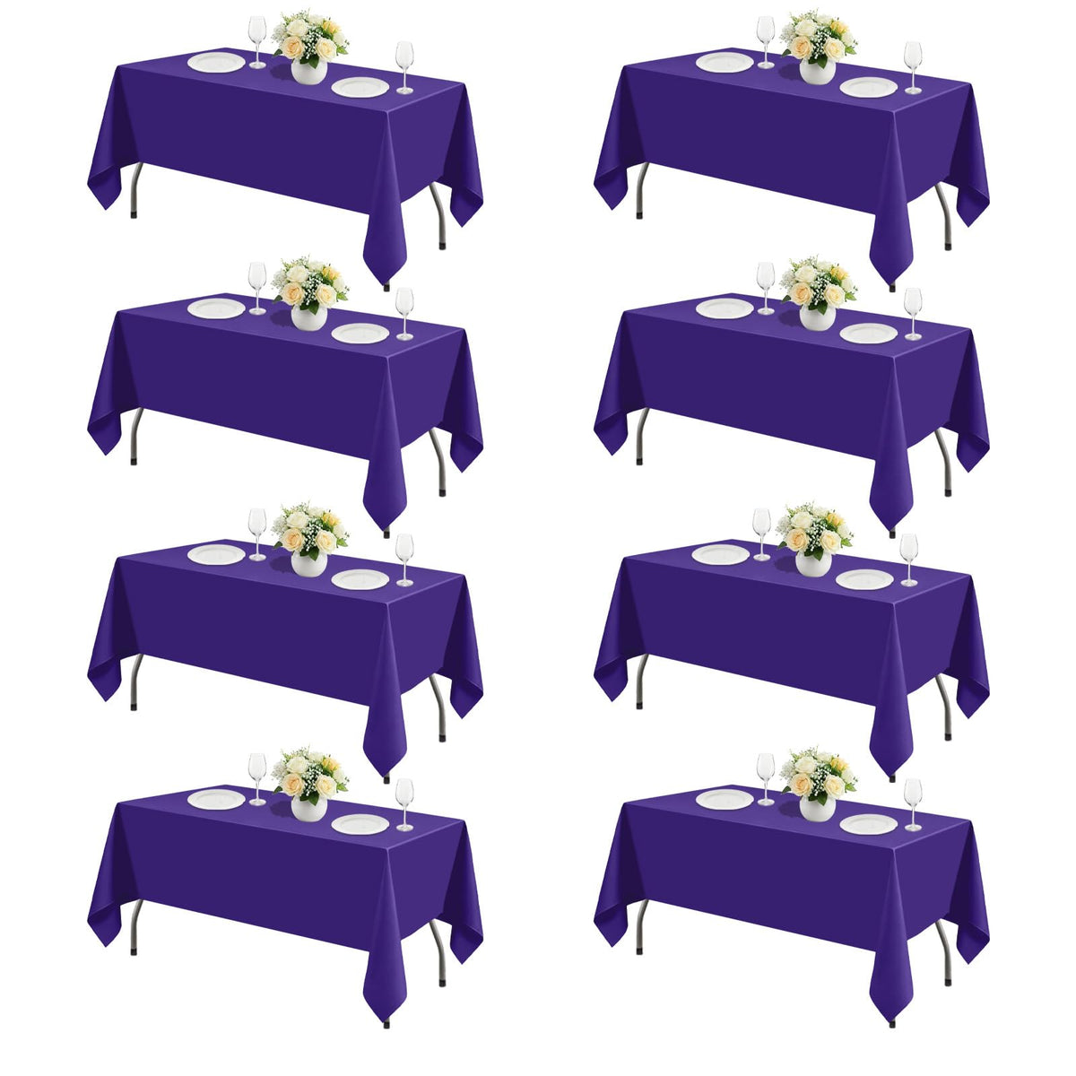 White Rectangle Table Cloth 60 x 102 Inch, 8 Pack