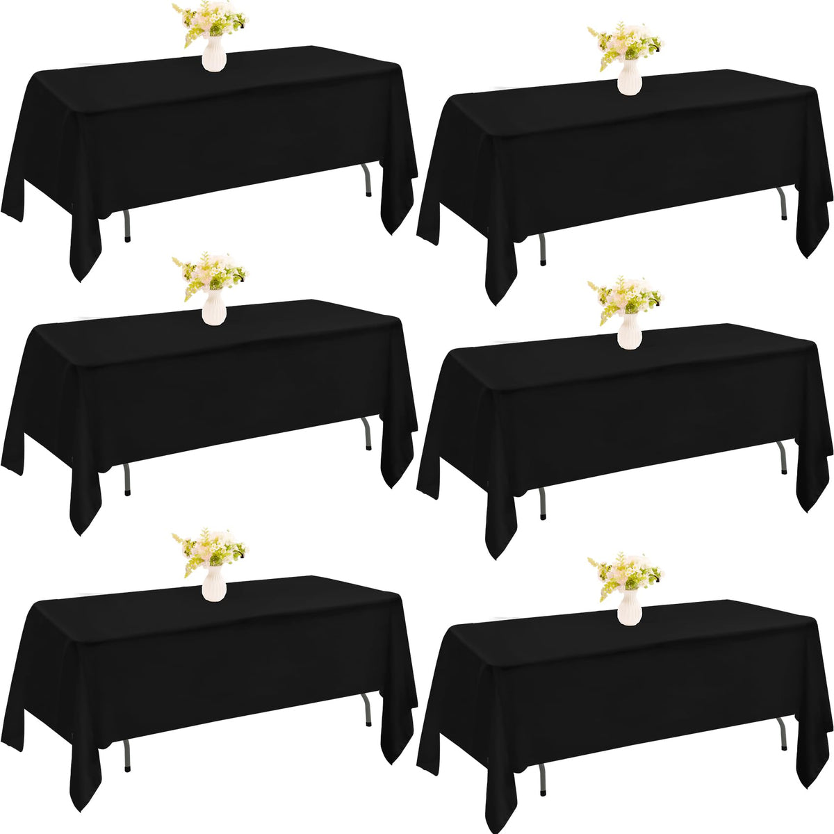 4 Pack Rectangle Tablecloth 60x102 Inch Black Washable Polyester Table Cover for Wedding Dining Table Buffet Parties Banquet Decoration（Black）