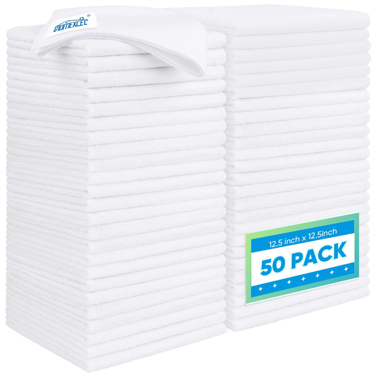 HOMEXCEL White Microfiber Cleaning Cloth 12 Pack, 12.5 x 12.5 inch Microfiber Towels for Cars, Ultra Absorbent Car Washing Cloth, Lint Free Streak Free Cleaning Rags for Car, Kitchen, and Window
