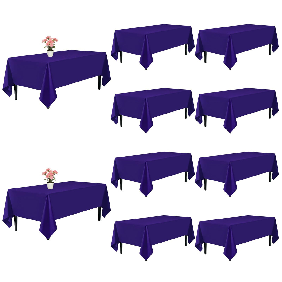 10 Pack Black Tablecloths 60 x 102 Inch for 6 Foot Rectangle Tables