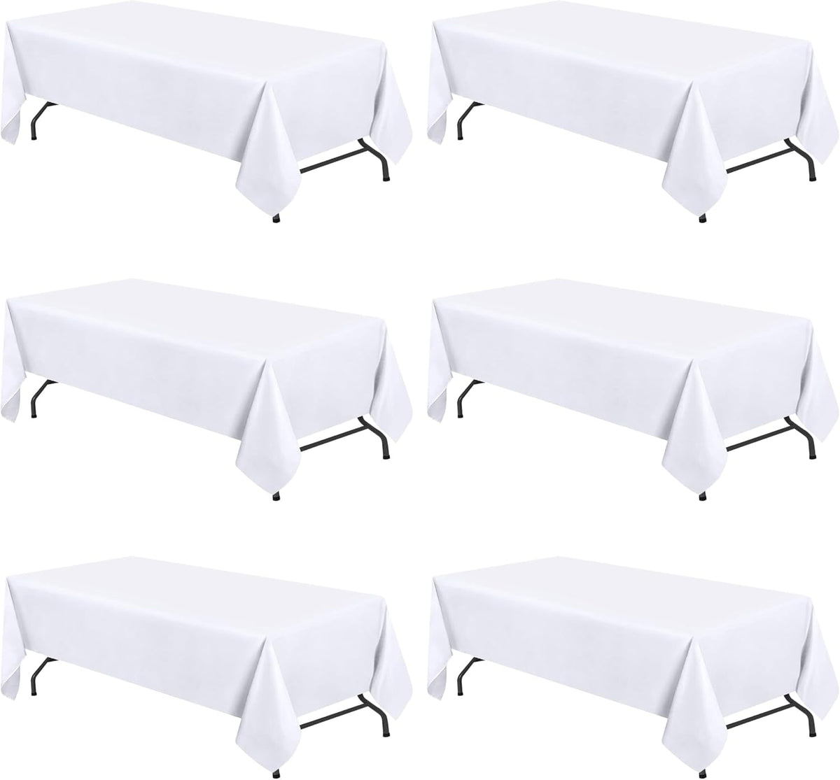 WEALUXE White Table Cloths for 6 Foot Folding Tables [6 Pack, 60x102 Inches] White Tablecloths Rectangular, Stain and Wrinkle Resistant Washable Linen Fabric Cloth